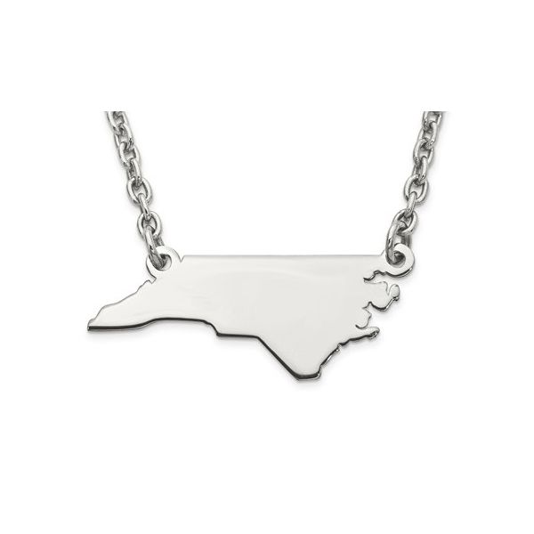 Sterling Silver N.C. State Pendant, Cable Chain Length 18. Barnes Jewelers Goldsboro, NC
