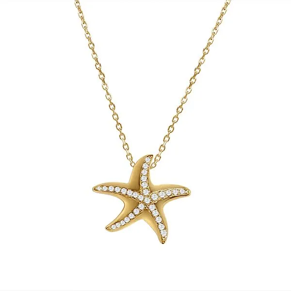 ALAMEA  Starfish Pendant, Sterling Silver, Yellow Tone, Cubic Zirconia  252-11-02 Barnes Jewelers Goldsboro, NC