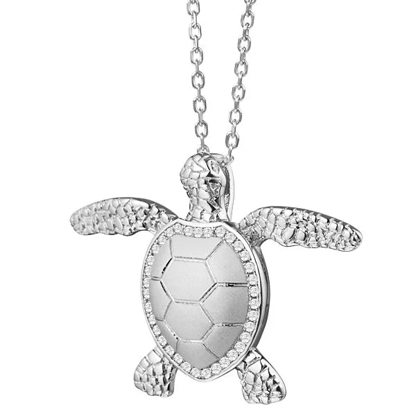 ALAMEA  CZ Turtle Pendant, Sterling Silver, Rhodium, Cubic Zirconia, 18