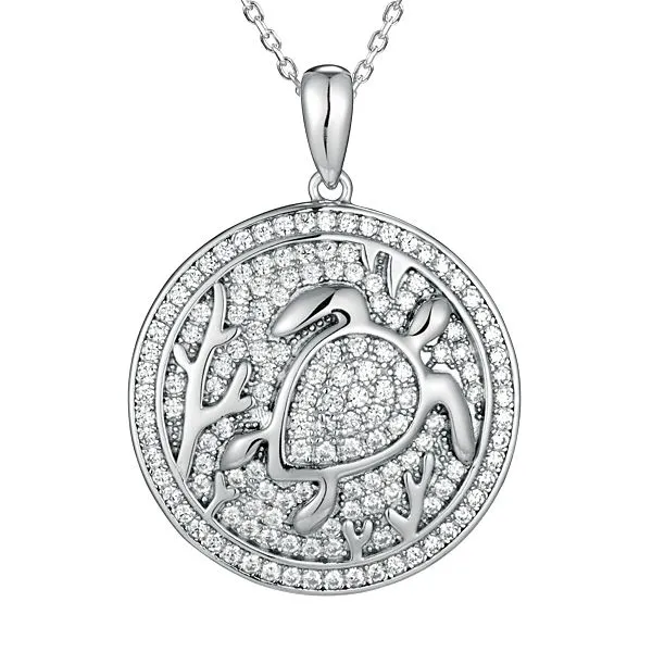 ALAMEA  CZ Turtle Necklace, Sterling Silver, Rhodium, 18