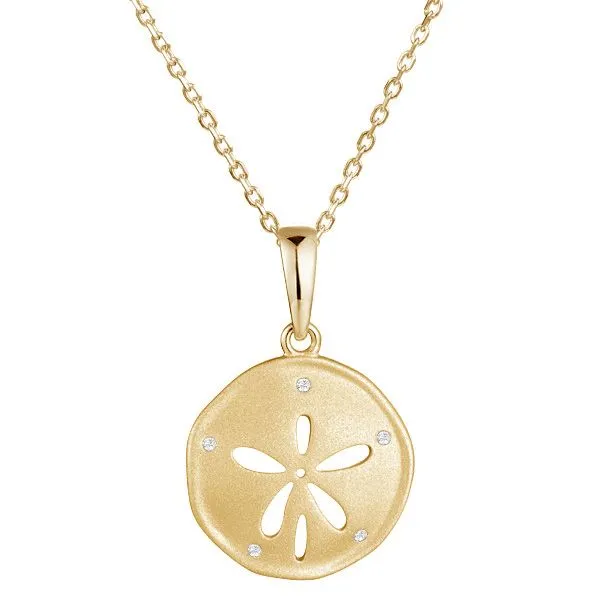 ALAMEA  CZ Sand Dollar, Sterling Silver, 14KT Yellow Gold Plated, 18