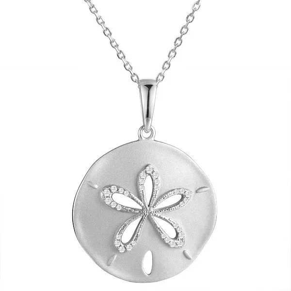ALAMEA  Sand Dollar Pendant, Sterling Silver, Rhodium, Cubic Zirconia, 18