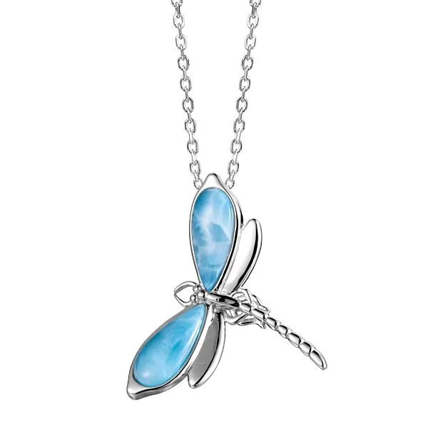 ALAMEA  Larimar Dragonfly Necklace, Sterling Silver, Rhodium, 18