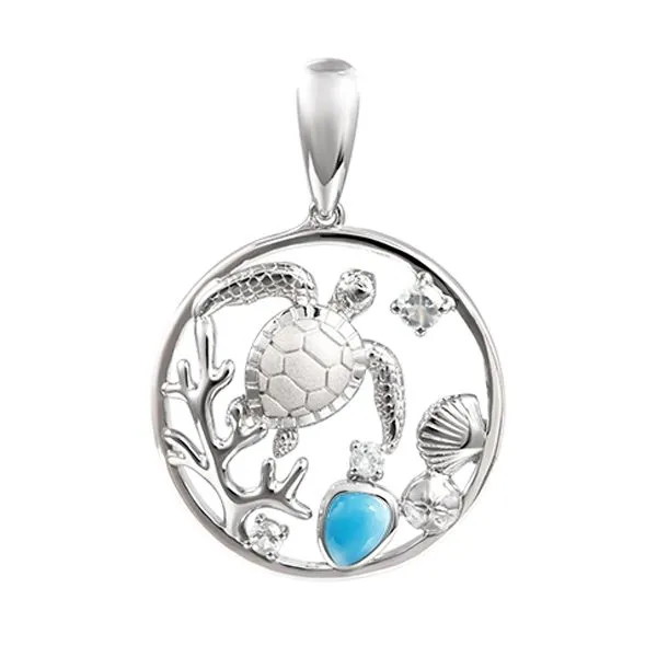 ALAMEA  Larimar and White Topaz Turtle Pendant, Sterling Silver, Rhodium, 18