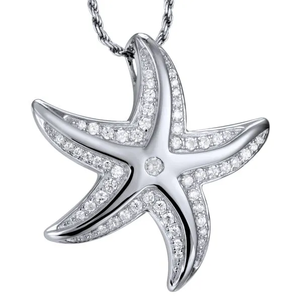 ALAMEA  Starfish Necklace, Sterling Silver, Rhodium, CZ, 18