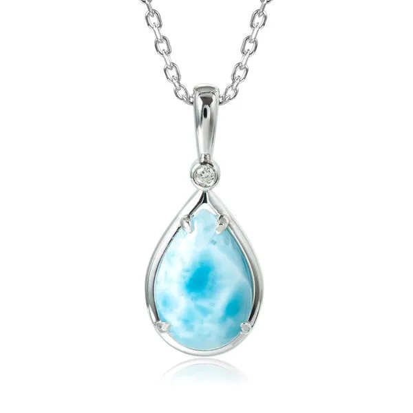 ALAMEA  Pear Shaped Larimar Necklace, Sterling Silver, Rhodium  1152-81-01 Barnes Jewelers Goldsboro, NC