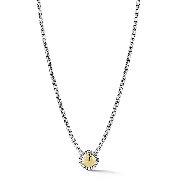 JAI  Hammered Cushion Disc Necklace, Sterling Silver and 14KT Yellow Gold, 16