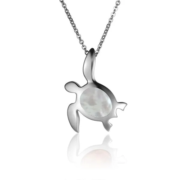 ALAMEA  Mother of Pearl Honu Turtle Necklace, Sterling Silver, Rhodium, 18
