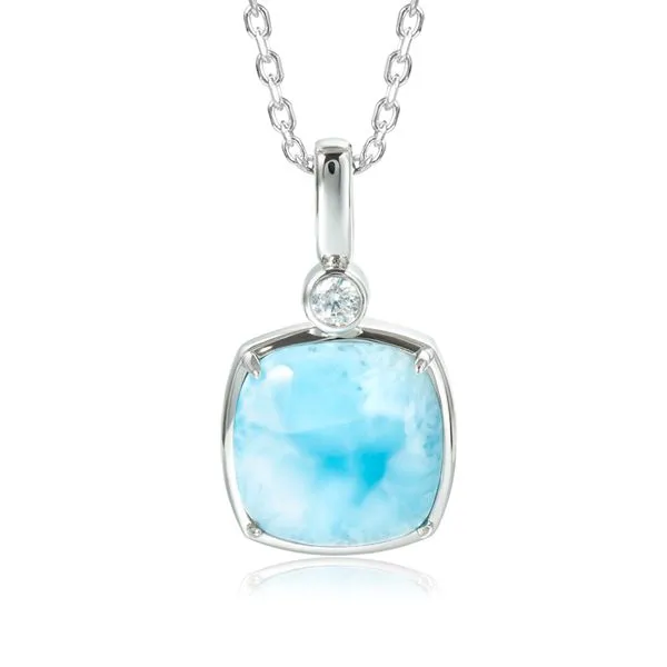 ALAMEA  Cushion Larimar and CZ Necklace, Sterling Silver, Rhodium, 18