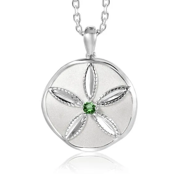ALAMEA  Sand Dollar Necklace, Sterling Silver, Rhodium, Green CZ, 18
