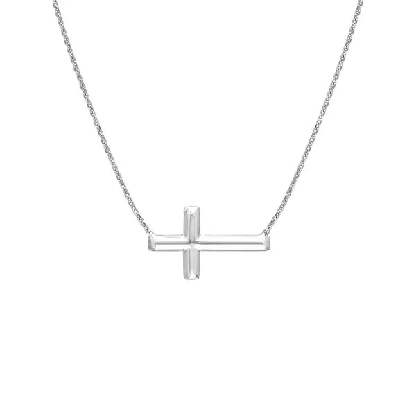 MIDAS  East 2 West Sideways Cross Necklace, Sterling Silver, Rhodium, 16