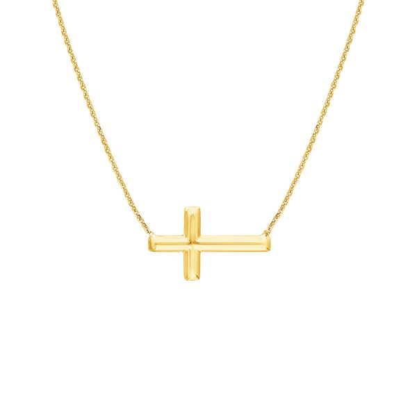 East-West Sideways Cross Necklace | Gold Plated Sterling Silver | Barnes Jewelers Goldsboro NC Barnes Jewelers Goldsboro, NC