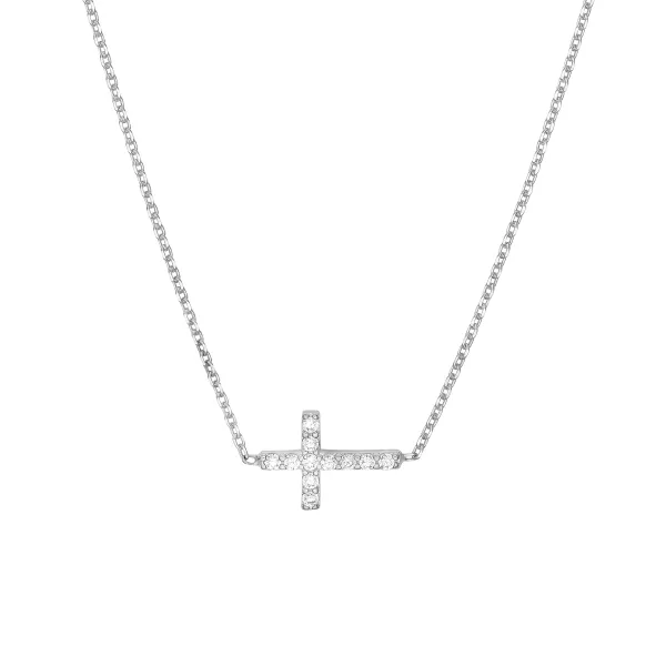 Mini CZ East-West Cross Necklace | Sterling Silver | Barnes Jewelers Goldsboro NC Barnes Jewelers Goldsboro, NC