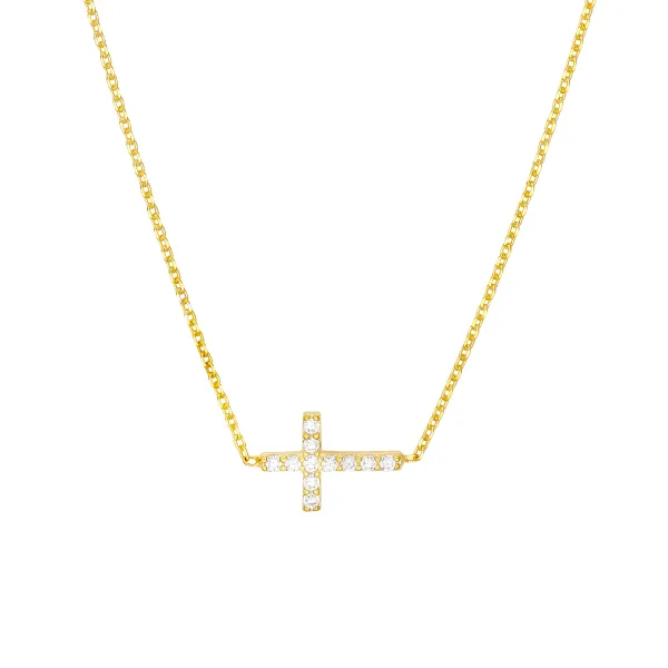 Mini CZ East-West Cross Necklace | Gold Plated Sterling Silver | Barnes Jewelers Goldsboro NC Barnes Jewelers Goldsboro, NC