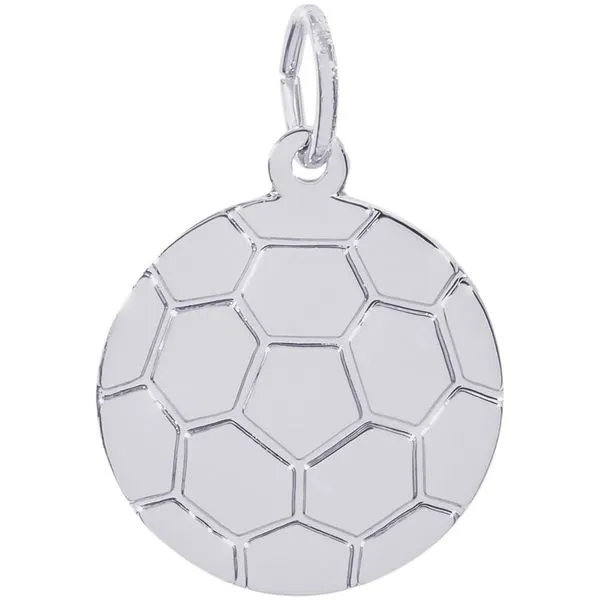 Rhodium Sterling Silver Soccer ball Disc Charm/Pendant. 0.66