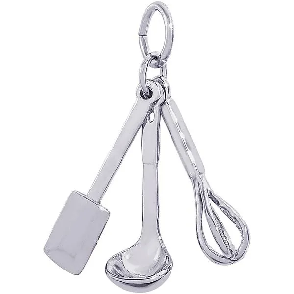 Rhodium Sterling Silver 3-D  Cooking Utensils Charm. moveable. Barnes Jewelers Goldsboro, NC