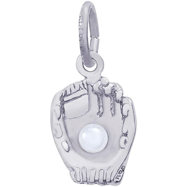 Rhodium Sterling Silver 3-D Baseball Glove W/Pearl Charm/pendant. 0.42