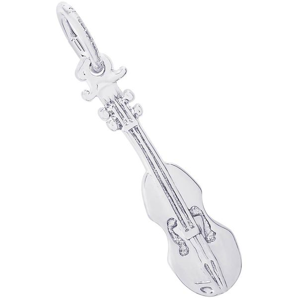 Rhodium Sterling Silver 3-D Violin Charm. polished.  0.80