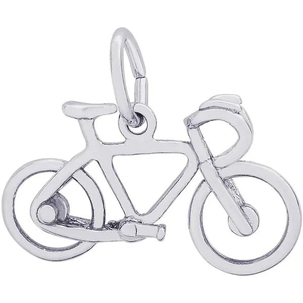 Rhodium Sterling Silver  3-D Road Bike charm. Polished. Barnes Jewelers Goldsboro, NC