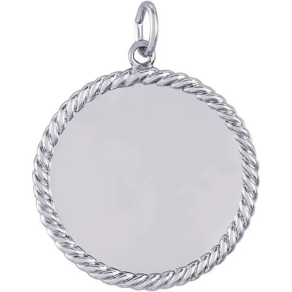 Rhodium  Sterling Silver Large  25mm Rope Edge Disk  Charm/pendants, Polished,  Engravable. Barnes Jewelers Goldsboro, NC