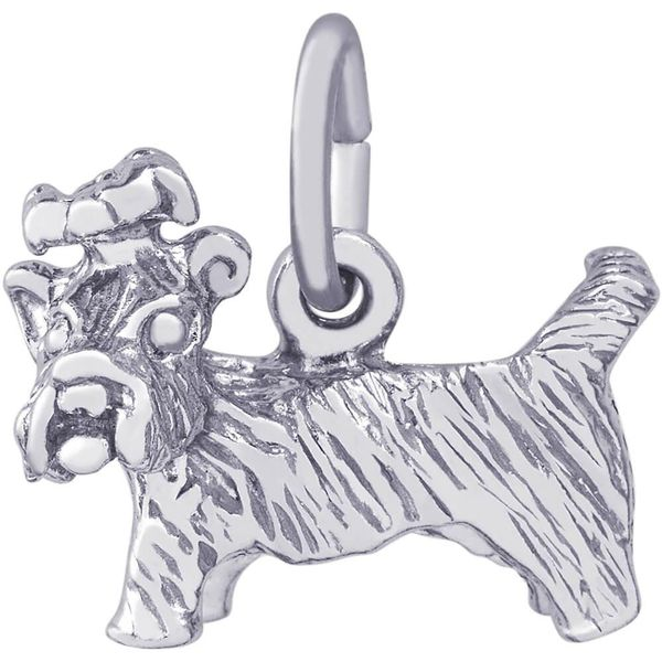 Rhodium Sterling Silver Yorkshire Terrier Dog 3-D Charm/Pendant. H 0.45