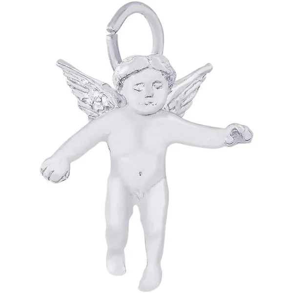 Rhodium Sterling Silver 3-D Cherub  Angel Charm/Pendant, Polished,  0.81