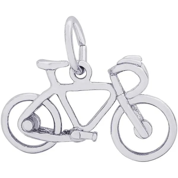 Rhodium Sterling Silver  3-D Road Bike charm. Polished. Barnes Jewelers Goldsboro, NC