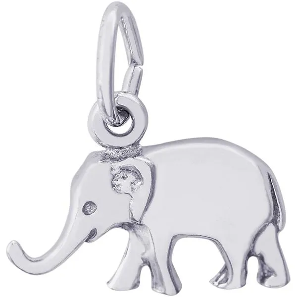 Rhodium Sterling Silver Elephant Charm/Pendant. Polished. H 0.32