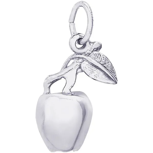 Rhodium Sterling Silver 3-D Apple w/ stem,  Charm. Barnes Jewelers Goldsboro, NC