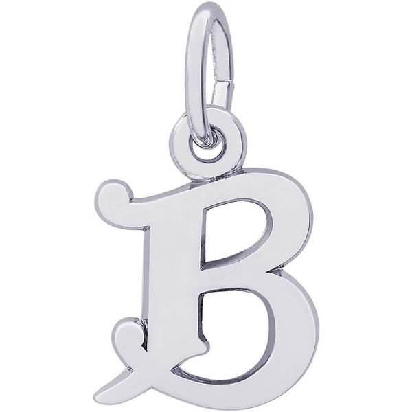 Rhodium Sterling Silver Curly Initial  B  Charm. Polished. 0.42