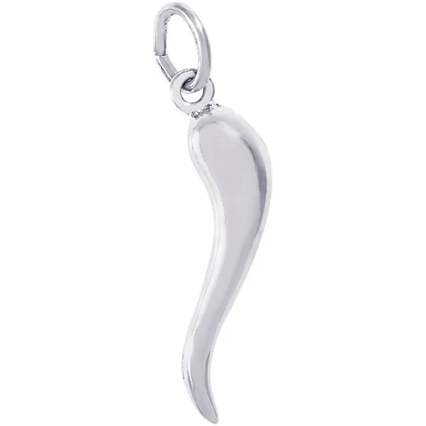 Rhodium Sterling Silver Italian Horn Charm/Pendant, polished. Barnes Jewelers Goldsboro, NC