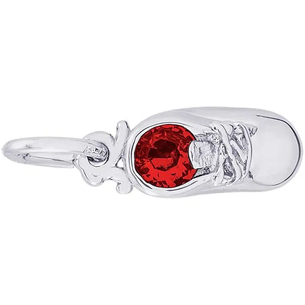 Rhodium Sterling Silver Baby Shoe Charm, July, Polished, Engravable,    # 2734-007 Barnes Jewelers Goldsboro, NC