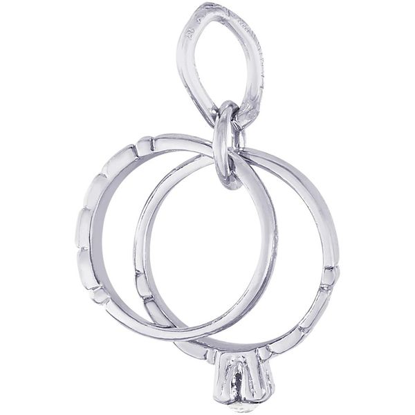 Rhodium Sterling Silver 3-D Wedding Rings Charm. Polished, Barnes Jewelers Goldsboro, NC