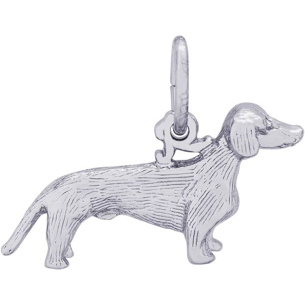 Rhodium Sterling Silver  Dachshund Dog 3-D Charm/Pendant. H=0.43