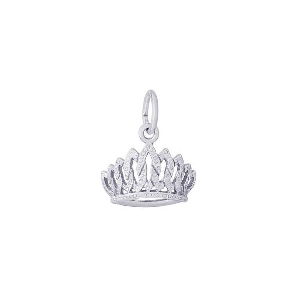 Rhodium  Sterling Silver  3-D Princess Tiara Charm/pendant.   0.36