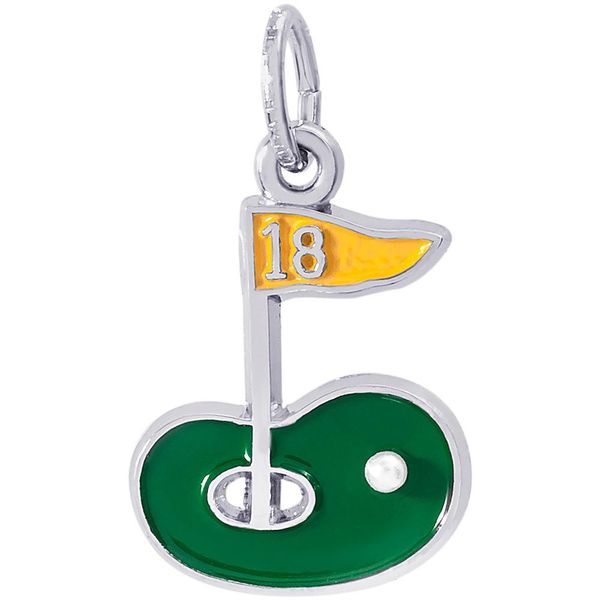 Rhodium Sterling Silver Golf Green,Painted,Charm/Pendant, H 0.62