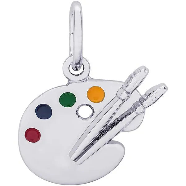 Rhodium Sterling Silver Artist Palette Charm/Pendant. 0.44
