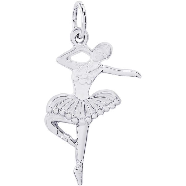 Rhodium Sterling Silver Flat Ballet Dancer w/ Tutu charm, 1.01