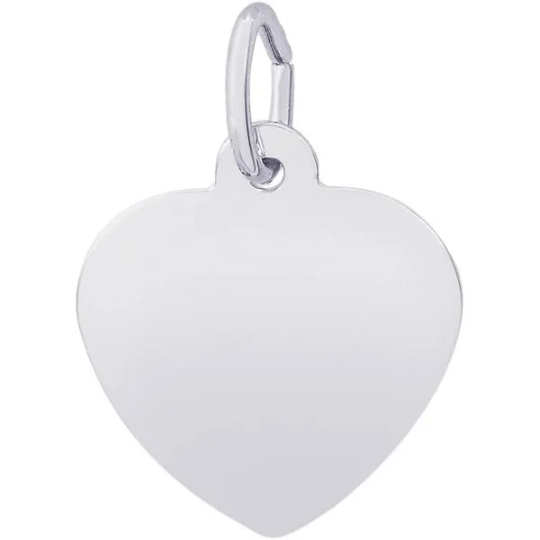 Rhodium Sterling Silver Classic 15mm Heart Charm. polished, engravable. Barnes Jewelers Goldsboro, NC
