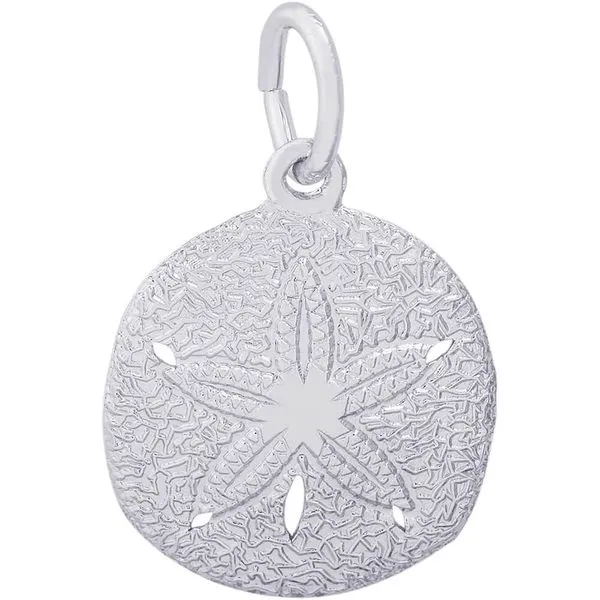 Rhodium Sterling Silver Sand Dollar Charm, 2-D,  H 0.60 x W 0.62