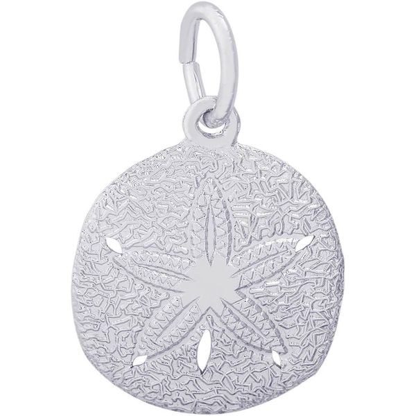 Rhodium Sterling Silver Sand Dollar Charm, 2-D,  H 0.60 x W 0.62