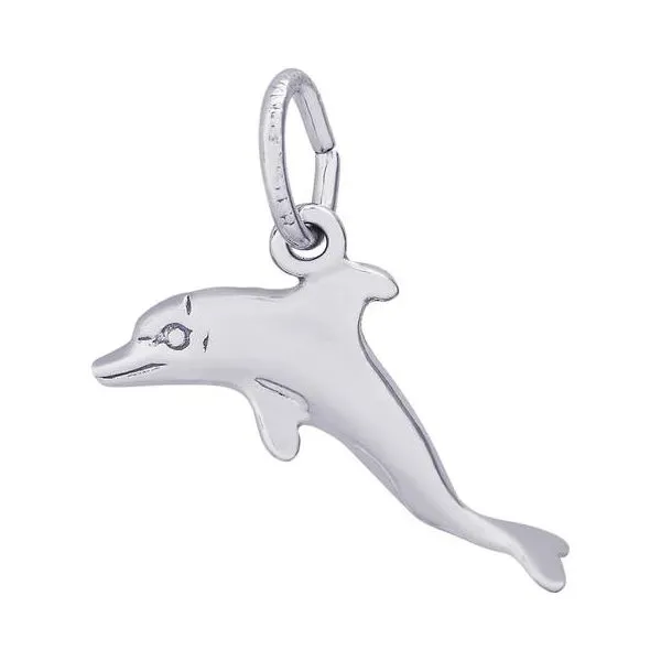 RQC  -   Rhodium Sterling Silver  3-D Dolphin Charm/pendants. H 0.31