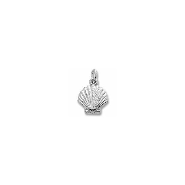 Rhodium  Sterling Silver ClamShell Charm/pendant. 2-D. H 0.51