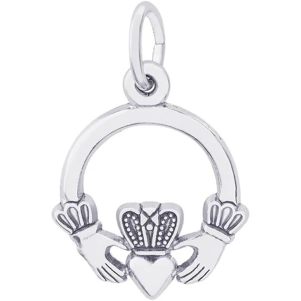 Rhodium Sterling Silver Claddagh Charm. polished. Barnes Jewelers Goldsboro, NC