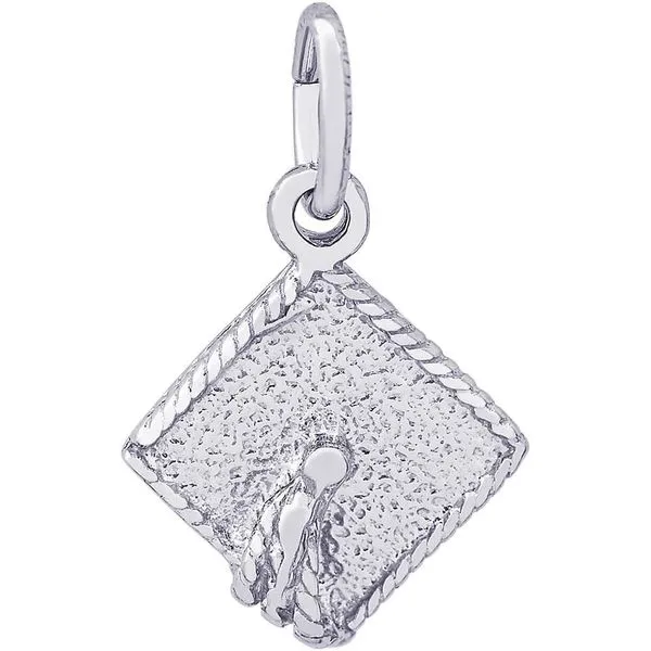 Rhodium Sterling Silver 3-D Graduation Cap charm.  0.45