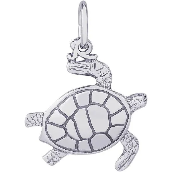 Rhodium Sterling Silver 3-D SeaTurtle Charm/pendants, H 0.70