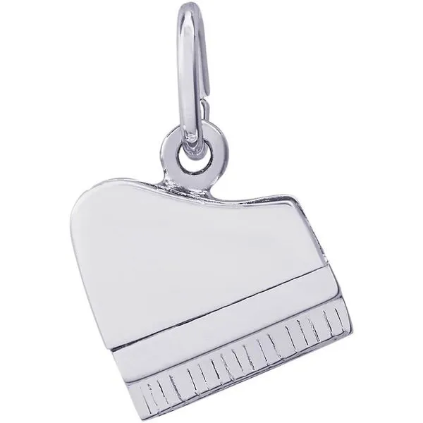Rhodium Sterling Silver 3-D Grand Piano Charm. Lid Opens. Polished.   0.47