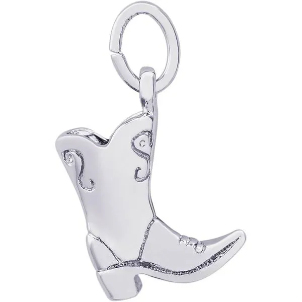 Rhodium Sterling Silver 3-D Cowboy boot Charm. Barnes Jewelers Goldsboro, NC
