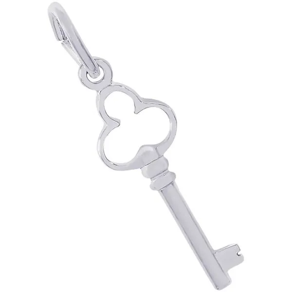 Rhodium Sterling Silver 3-D  Antique Trefoil Key Charm Barnes Jewelers Goldsboro, NC