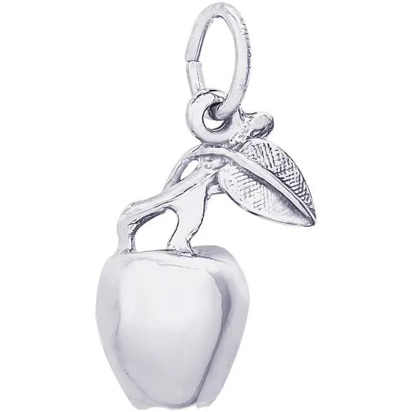 Rhodium Sterling Silver 3-D Apple w/ stem,  Charm. Barnes Jewelers Goldsboro, NC